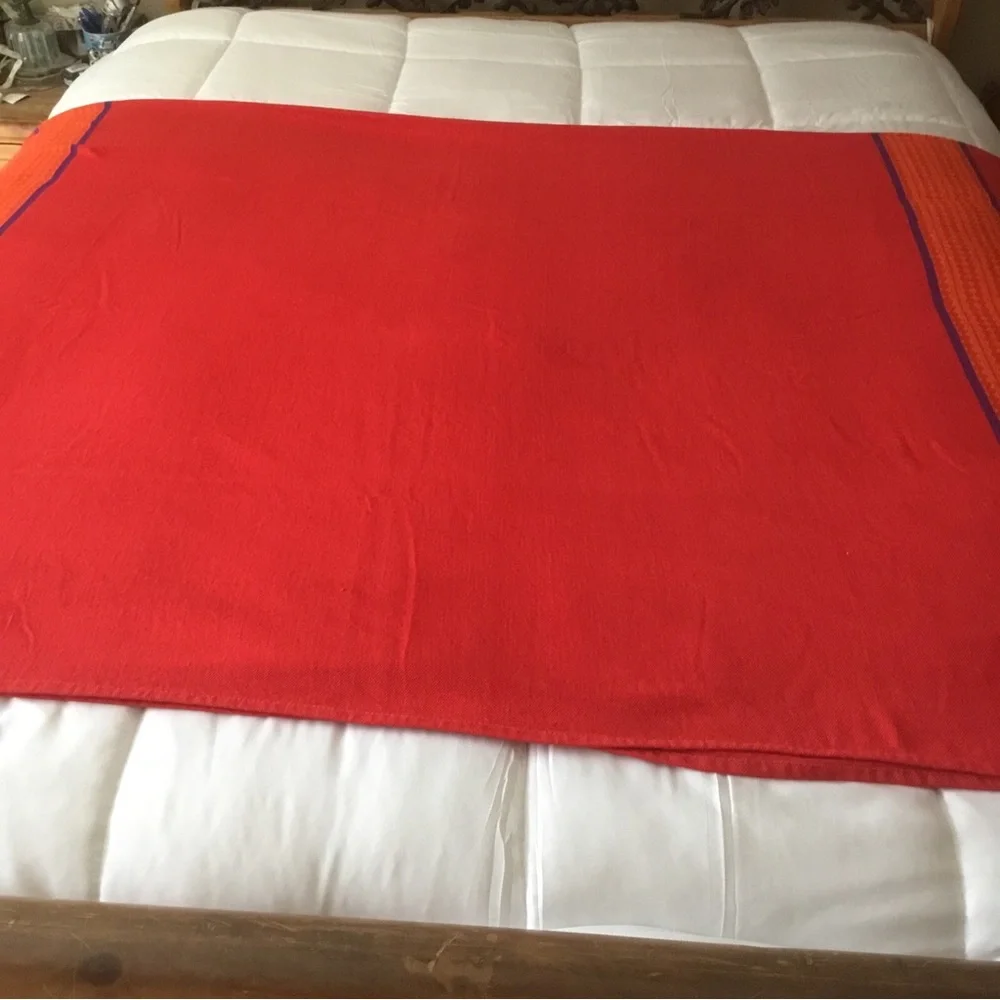 TAG Textiles Tablecloth 68 x 101” Red Orange Purple India Cotton Woven Trade VTG
